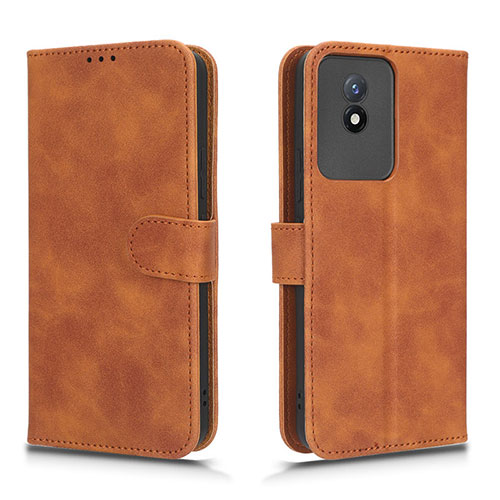 Leather Case Stands Flip Cover Holder L01Z for Vivo Y02A Brown