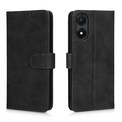 Leather Case Stands Flip Cover Holder L01Z for Vivo Y02S Black