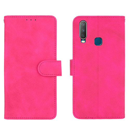 Leather Case Stands Flip Cover Holder L01Z for Vivo Y15 Hot Pink