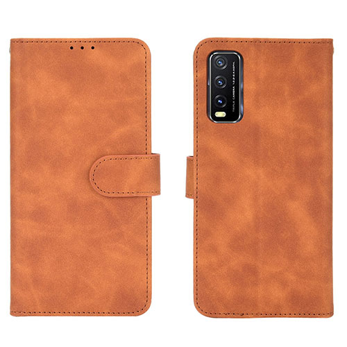 Leather Case Stands Flip Cover Holder L01Z for Vivo Y20a Brown