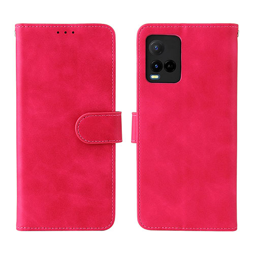 Leather Case Stands Flip Cover Holder L01Z for Vivo Y21a Hot Pink