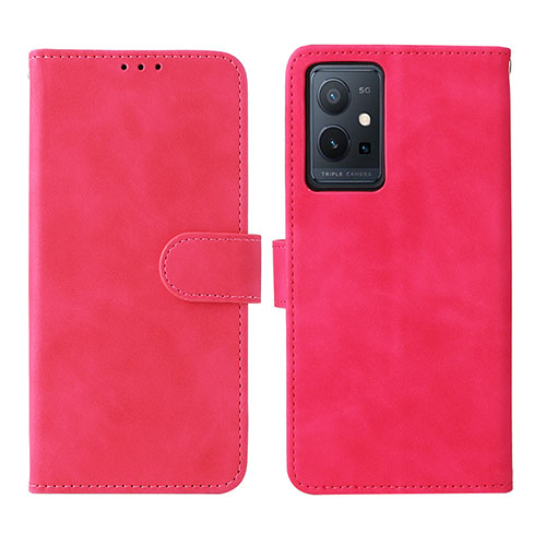 Leather Case Stands Flip Cover Holder L01Z for Vivo Y33e 5G Hot Pink