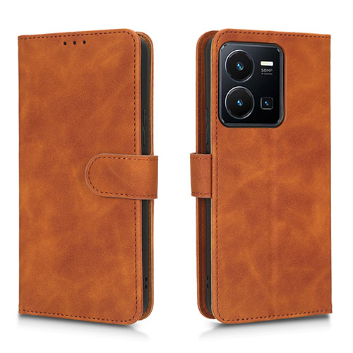 Leather Case Stands Flip Cover Holder L01Z for Vivo Y35 4G Brown