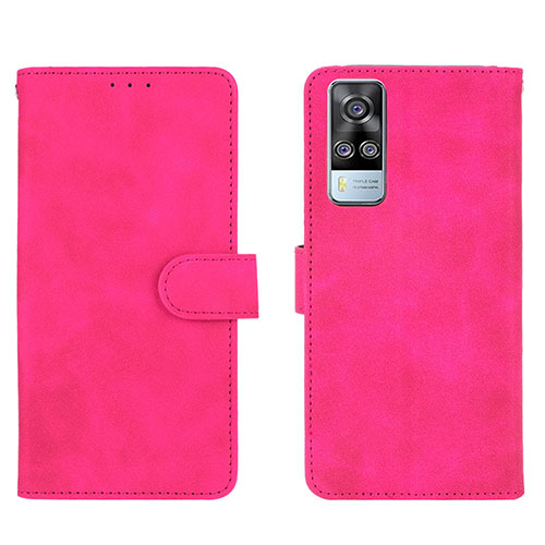 Leather Case Stands Flip Cover Holder L01Z for Vivo Y51A Hot Pink