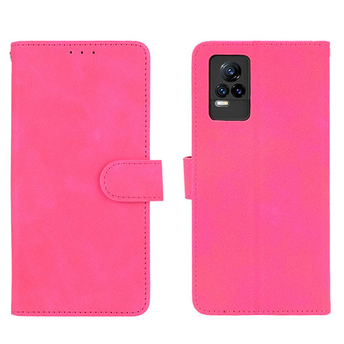 Leather Case Stands Flip Cover Holder L01Z for Vivo Y73 (2021) Hot Pink