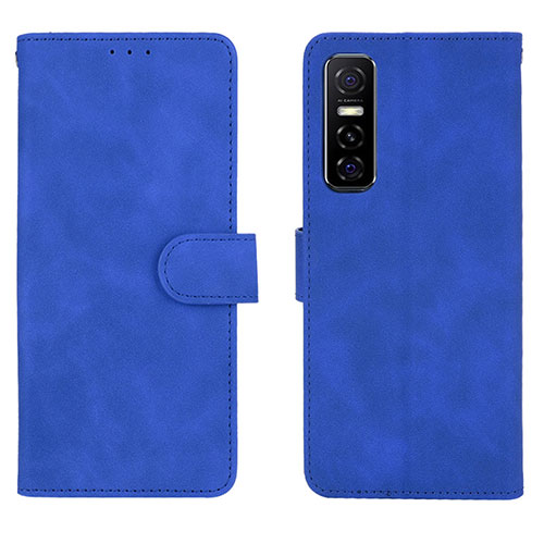 Leather Case Stands Flip Cover Holder L01Z for Vivo Y73s 5G Blue