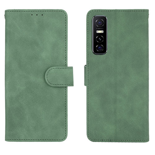 Leather Case Stands Flip Cover Holder L01Z for Vivo Y73s 5G Green