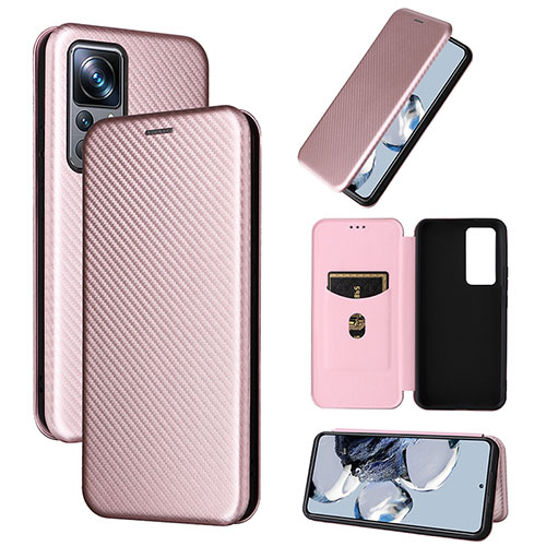 Leather Case Stands Flip Cover Holder L01Z for Xiaomi Mi 12T 5G Rose Gold