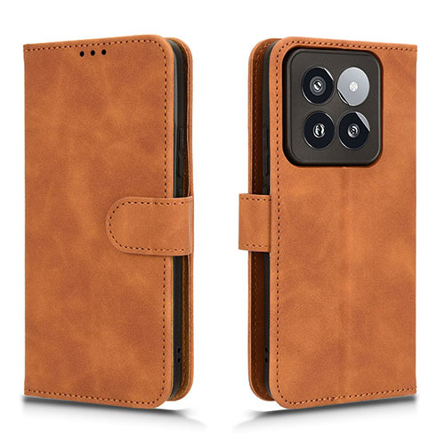 Leather Case Stands Flip Cover Holder L01Z for Xiaomi Mi 14 5G Brown