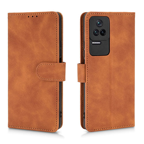 Leather Case Stands Flip Cover Holder L01Z for Xiaomi Poco F4 5G Brown