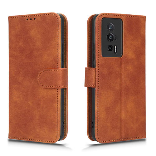 Leather Case Stands Flip Cover Holder L01Z for Xiaomi Poco F5 Pro 5G Brown