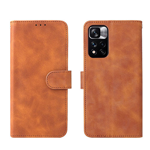 Leather Case Stands Flip Cover Holder L01Z for Xiaomi Poco M4 Pro 5G Brown