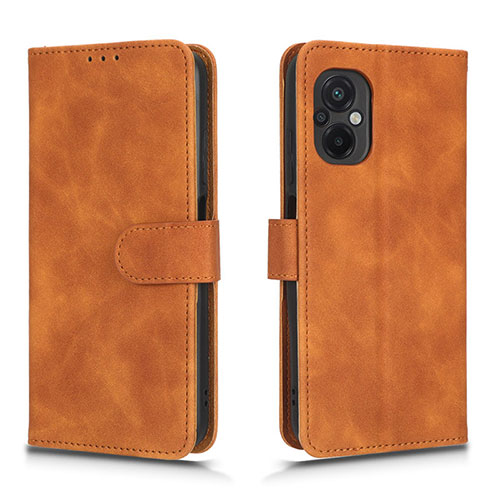 Leather Case Stands Flip Cover Holder L01Z for Xiaomi Poco M5 4G Brown