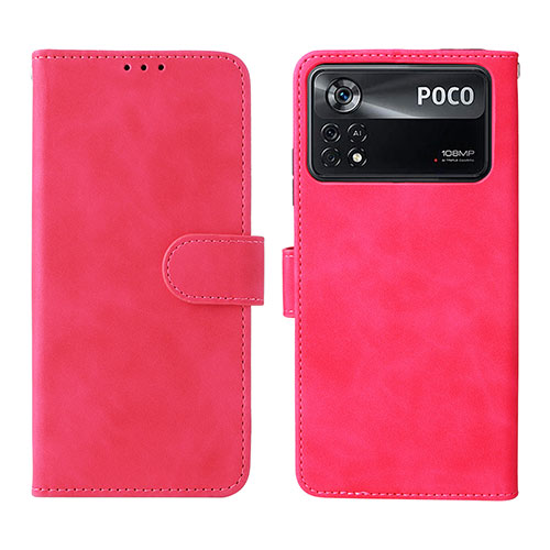 Leather Case Stands Flip Cover Holder L01Z for Xiaomi Poco X4 Pro 5G Hot Pink