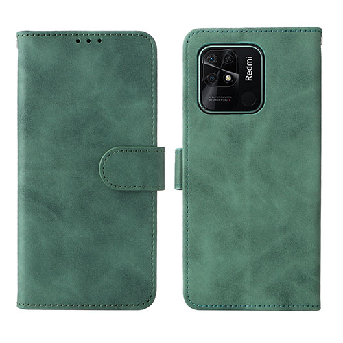 Leather Case Stands Flip Cover Holder L01Z for Xiaomi Redmi 10 India Green