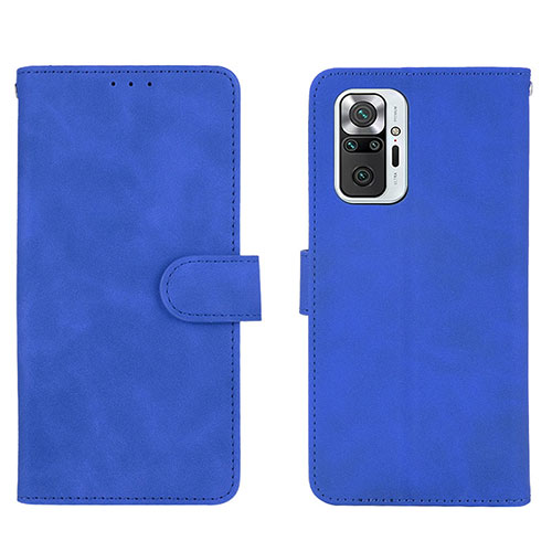 Leather Case Stands Flip Cover Holder L01Z for Xiaomi Redmi Note 10 Pro 4G Blue