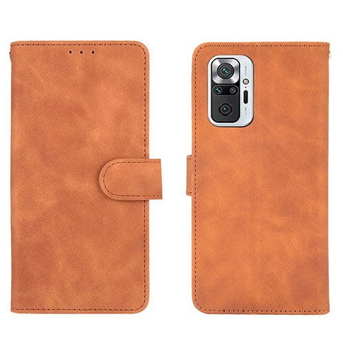 Leather Case Stands Flip Cover Holder L01Z for Xiaomi Redmi Note 10 Pro 4G Brown