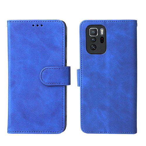 Leather Case Stands Flip Cover Holder L01Z for Xiaomi Redmi Note 10 Pro 5G Blue