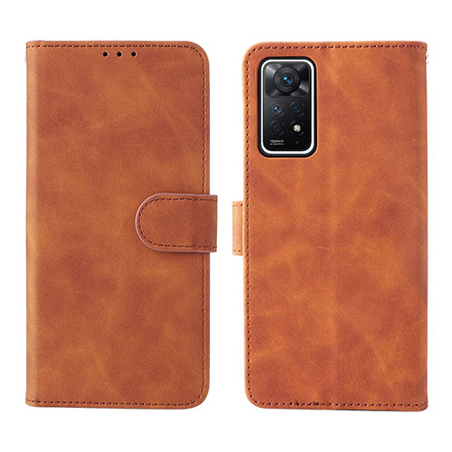 Leather Case Stands Flip Cover Holder L01Z for Xiaomi Redmi Note 11 Pro 5G Brown