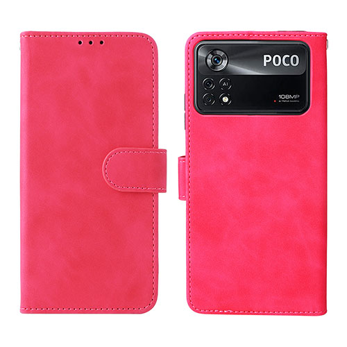 Leather Case Stands Flip Cover Holder L01Z for Xiaomi Redmi Note 11E Pro 5G Hot Pink