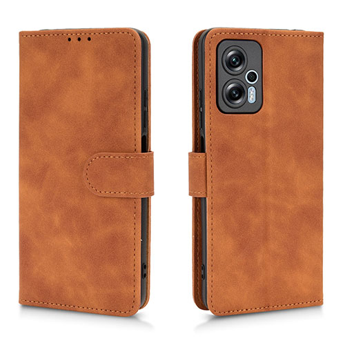 Leather Case Stands Flip Cover Holder L01Z for Xiaomi Redmi Note 11T Pro 5G Brown