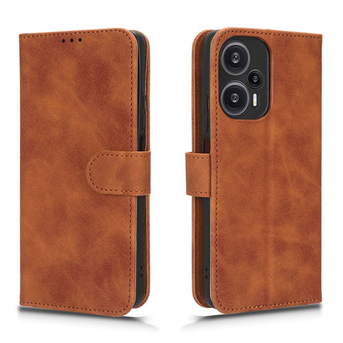 Leather Case Stands Flip Cover Holder L01Z for Xiaomi Redmi Note 12 Turbo 5G Brown