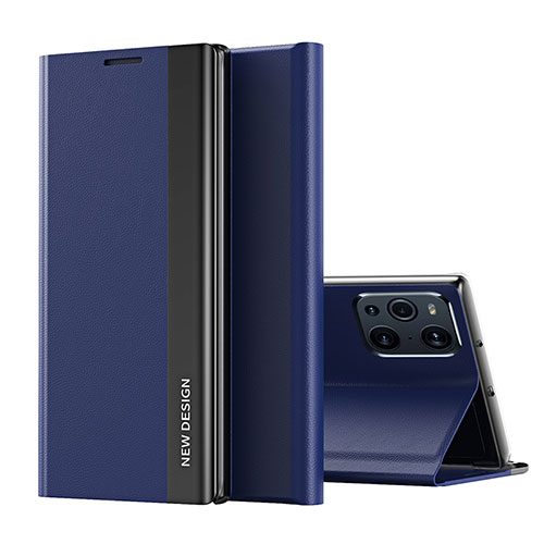 Leather Case Stands Flip Cover Holder L02 for Oppo Find X3 5G Blue