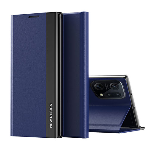 Leather Case Stands Flip Cover Holder L02 for Oppo Find X5 Pro 5G Blue