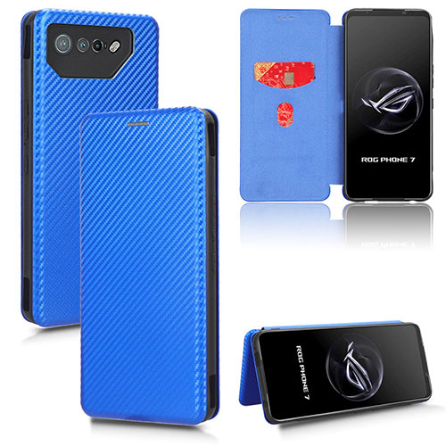 Leather Case Stands Flip Cover Holder L02Z for Asus ROG Phone 7 Blue