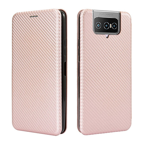 Leather Case Stands Flip Cover Holder L02Z for Asus Zenfone 7 ZS670KS Rose Gold