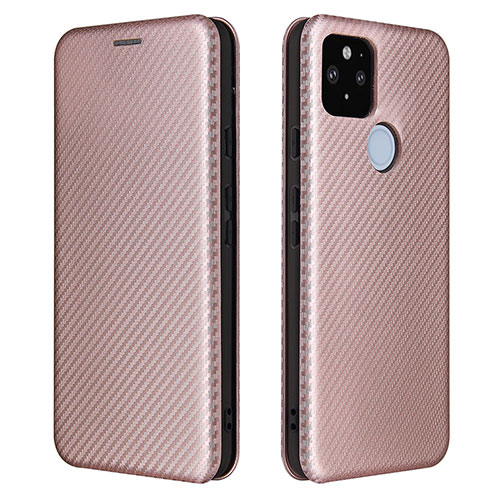 Leather Case Stands Flip Cover Holder L02Z for Google Pixel 5a 5G Rose Gold