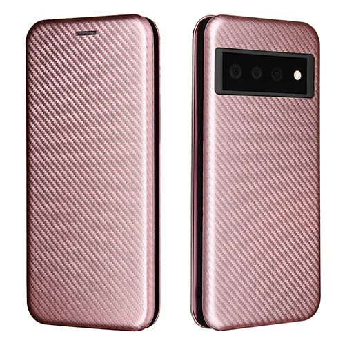 Leather Case Stands Flip Cover Holder L02Z for Google Pixel 6 5G Rose Gold