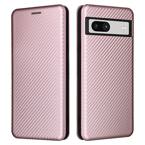 Leather Case Stands Flip Cover Holder L02Z for Google Pixel 7a 5G Rose Gold