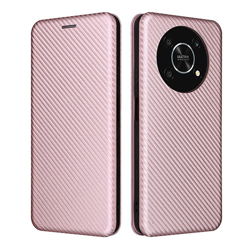 Leather Case Stands Flip Cover Holder L02Z for Huawei Honor X9 5G Rose Gold