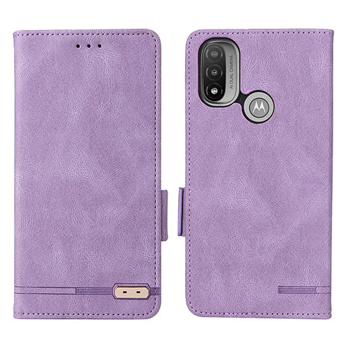 Leather Case Stands Flip Cover Holder L02Z for Motorola Moto E20 Purple