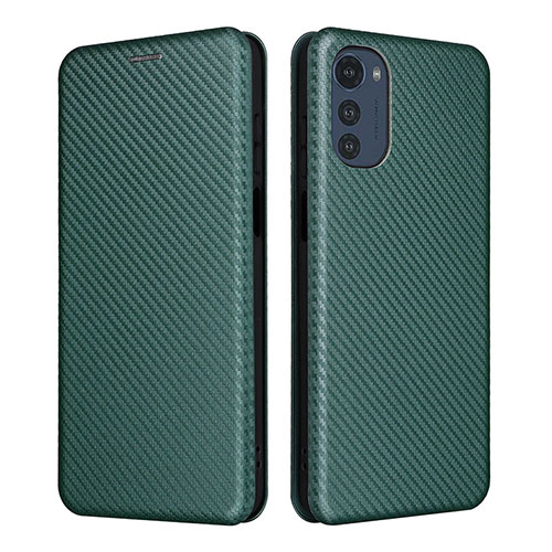 Leather Case Stands Flip Cover Holder L02Z for Motorola Moto E32s Green