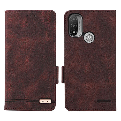 Leather Case Stands Flip Cover Holder L02Z for Motorola Moto E40 Brown