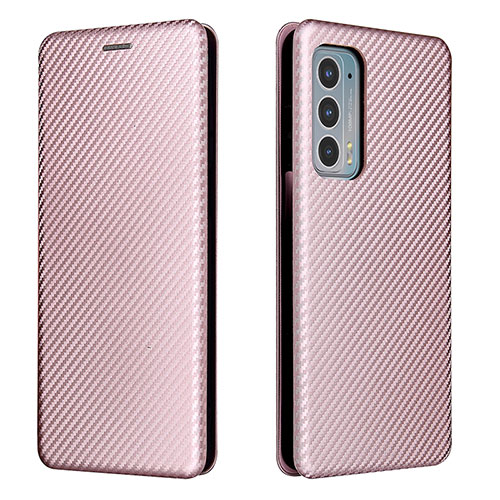 Leather Case Stands Flip Cover Holder L02Z for Motorola Moto Edge 20 5G Rose Gold