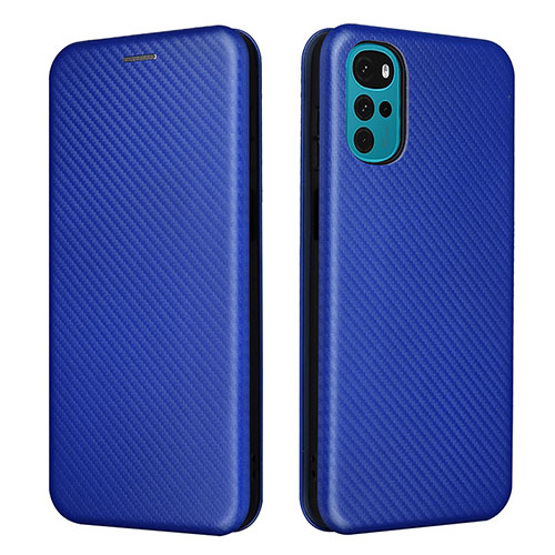 Leather Case Stands Flip Cover Holder L02Z for Motorola Moto G22 Blue