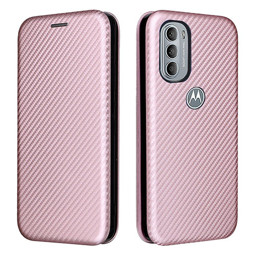 Leather Case Stands Flip Cover Holder L02Z for Motorola Moto G31 Rose Gold