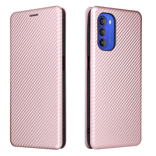 Leather Case Stands Flip Cover Holder L02Z for Motorola Moto G51 5G Rose Gold