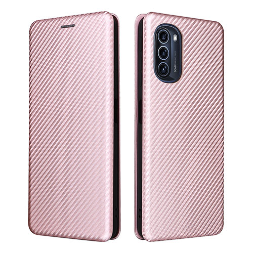 Leather Case Stands Flip Cover Holder L02Z for Motorola Moto G52j 5G Rose Gold