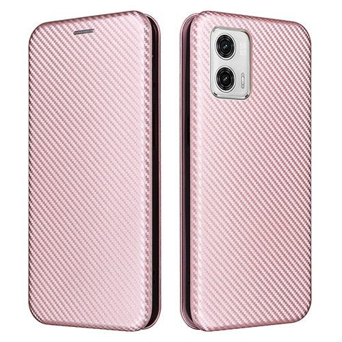 Leather Case Stands Flip Cover Holder L02Z for Motorola Moto G53j 5G Rose Gold