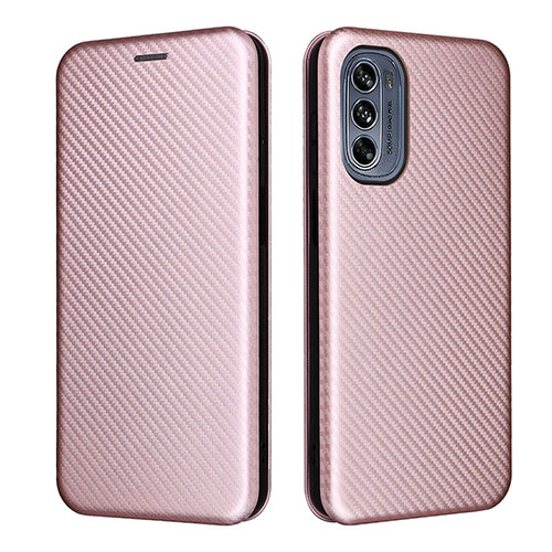 Leather Case Stands Flip Cover Holder L02Z for Motorola Moto G62 5G Rose Gold