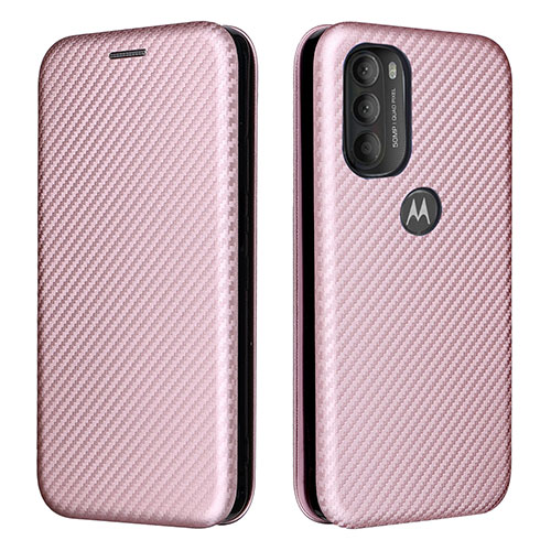 Leather Case Stands Flip Cover Holder L02Z for Motorola Moto G71 5G Rose Gold