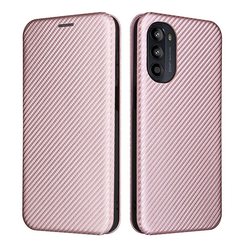 Leather Case Stands Flip Cover Holder L02Z for Motorola Moto G82 5G Rose Gold