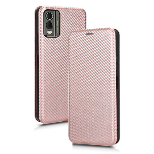 Leather Case Stands Flip Cover Holder L02Z for Nokia C210 Rose Gold