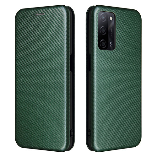 Leather Case Stands Flip Cover Holder L02Z for Oppo A55 5G Green