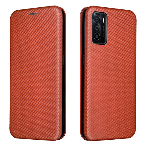 Leather Case Stands Flip Cover Holder L02Z for Oppo A55S 5G Brown