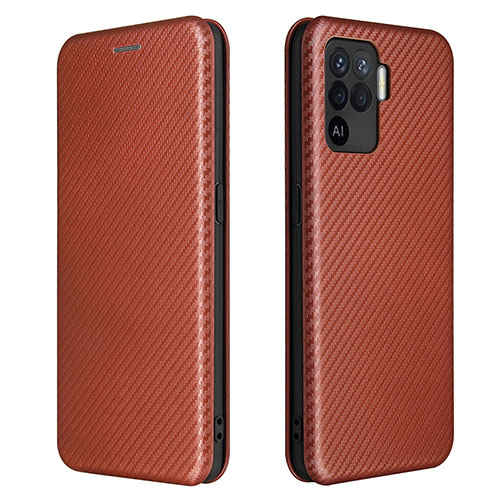 Leather Case Stands Flip Cover Holder L02Z for Oppo F19 Pro Brown